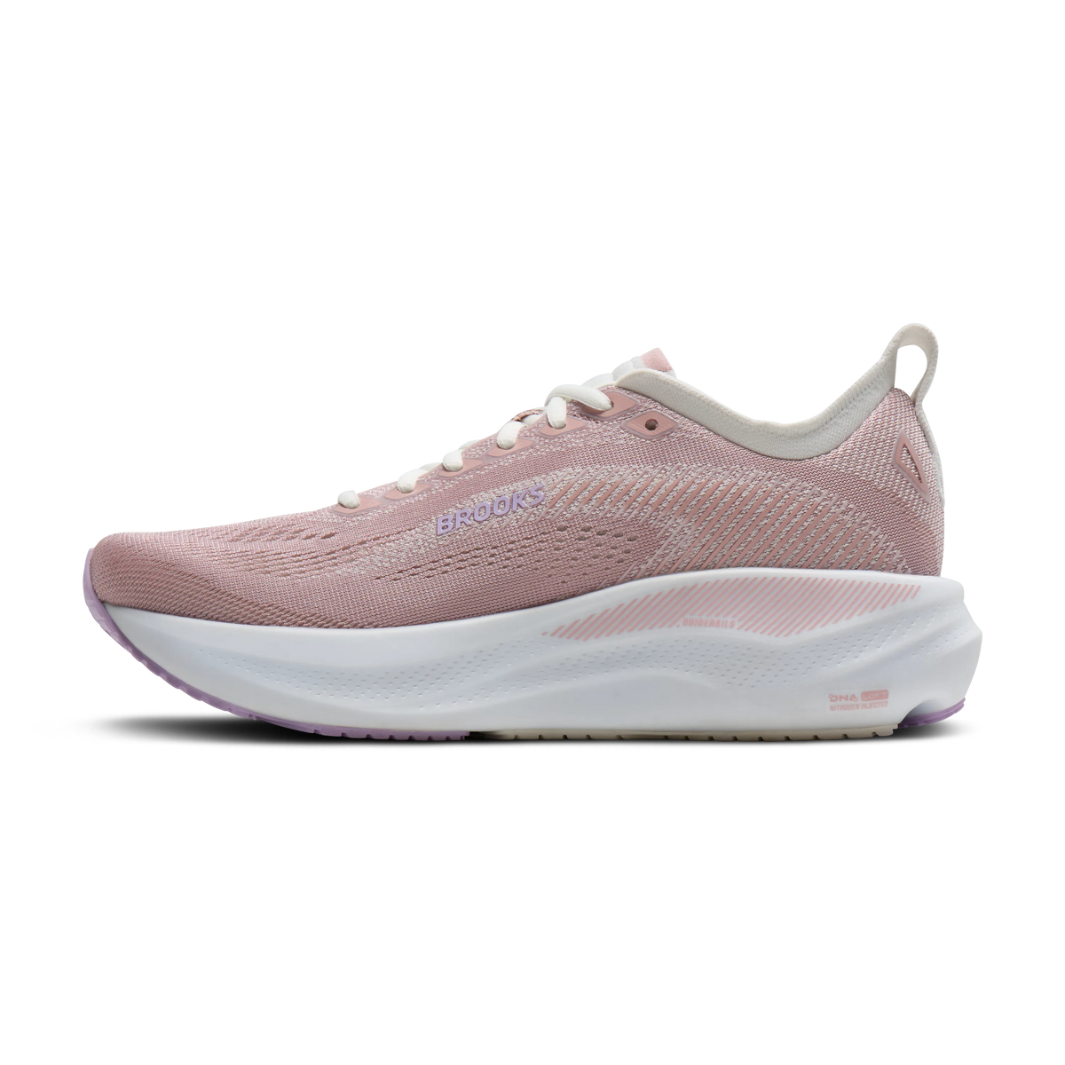 Women's Brooks Adrenaline GTS 26. Light Pink upper. White midsole. Medial view.