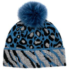 Mitchie's Matchings Leopard Print Knitted Hat with Fox Fur Pom Women's