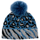 Mitchie's Matchings Leopard Print Knitted Hat with Fox Fur Pom Women's