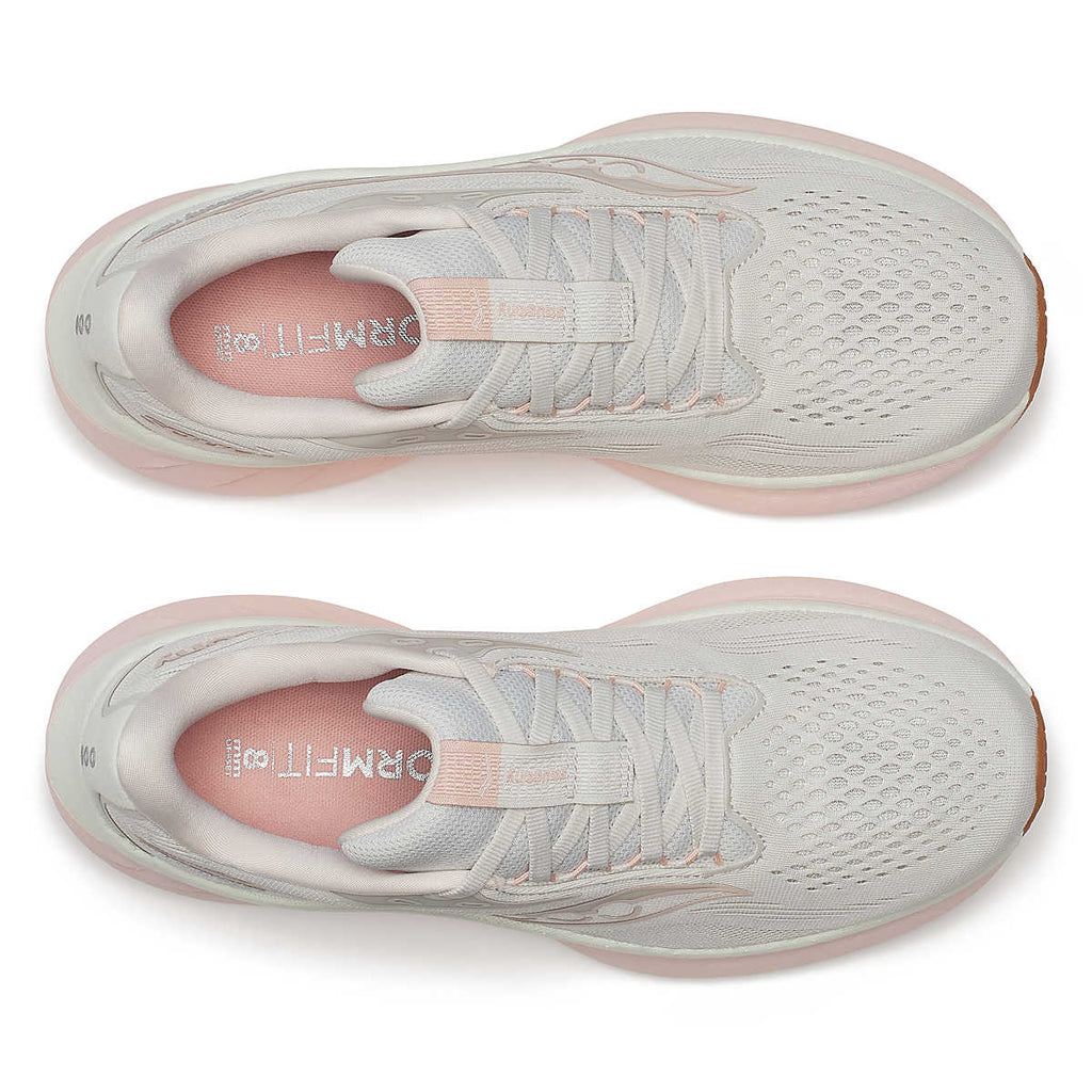 Women's Saucony Ride 18. White upper. White midsole. Top view.