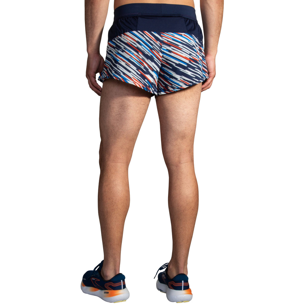 Men's Brooks Sherpa 3" Split Shorts. Multicolored. Rear view.