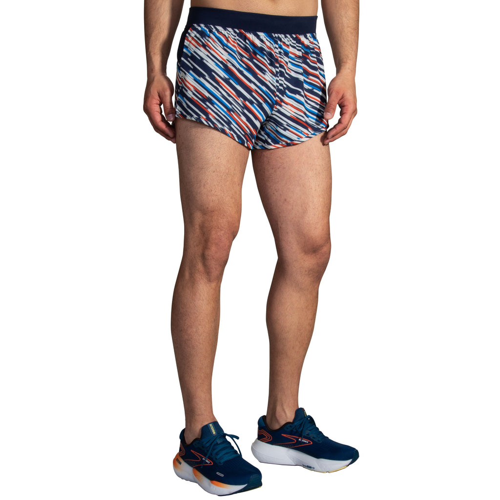 Men's Brooks Sherpa 3" Split Shorts. Multicolored. Front view.