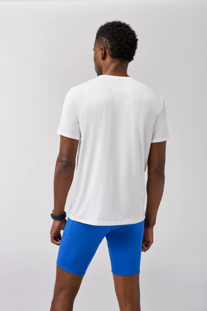 Men's Brooks Luxe Short Sleeve. White. Rear view.
