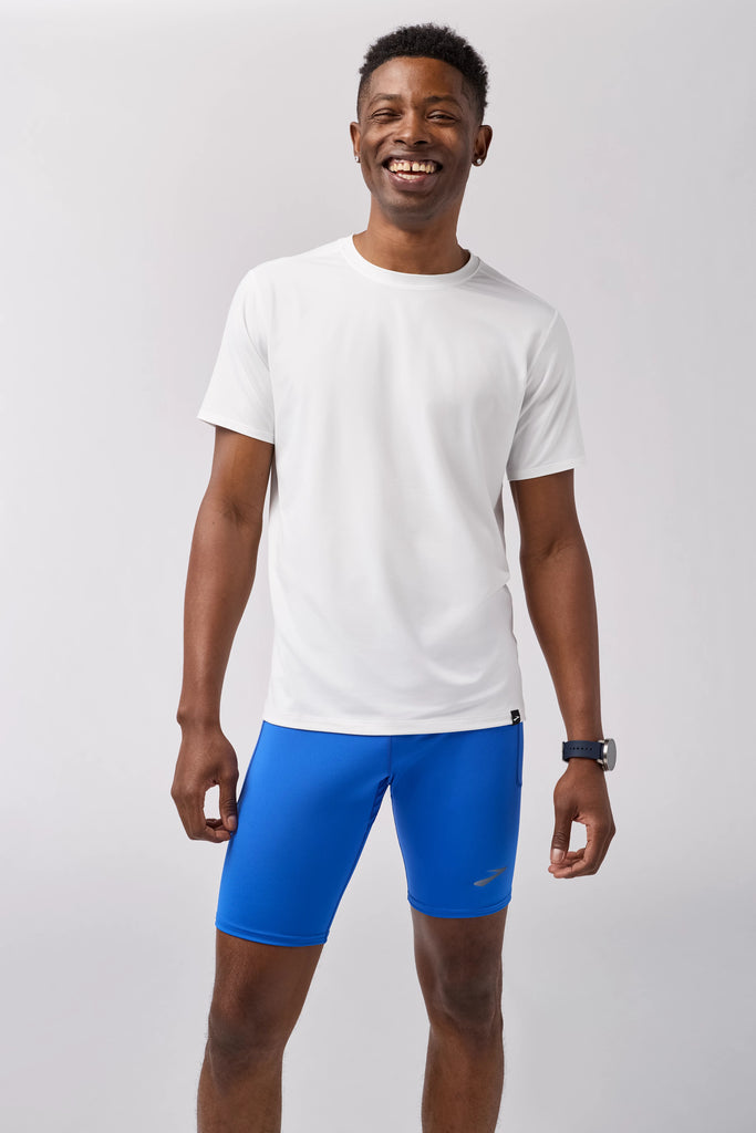 Men's Brooks Luxe Short Sleeve. White. Front view.
