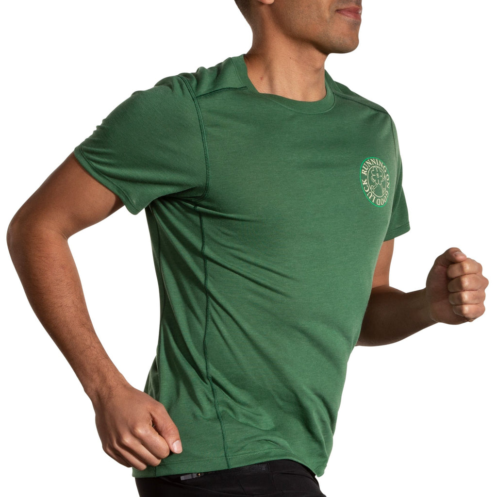 Men's Brooks Distance Short Sleeve 3.0. Green. Lateral view.