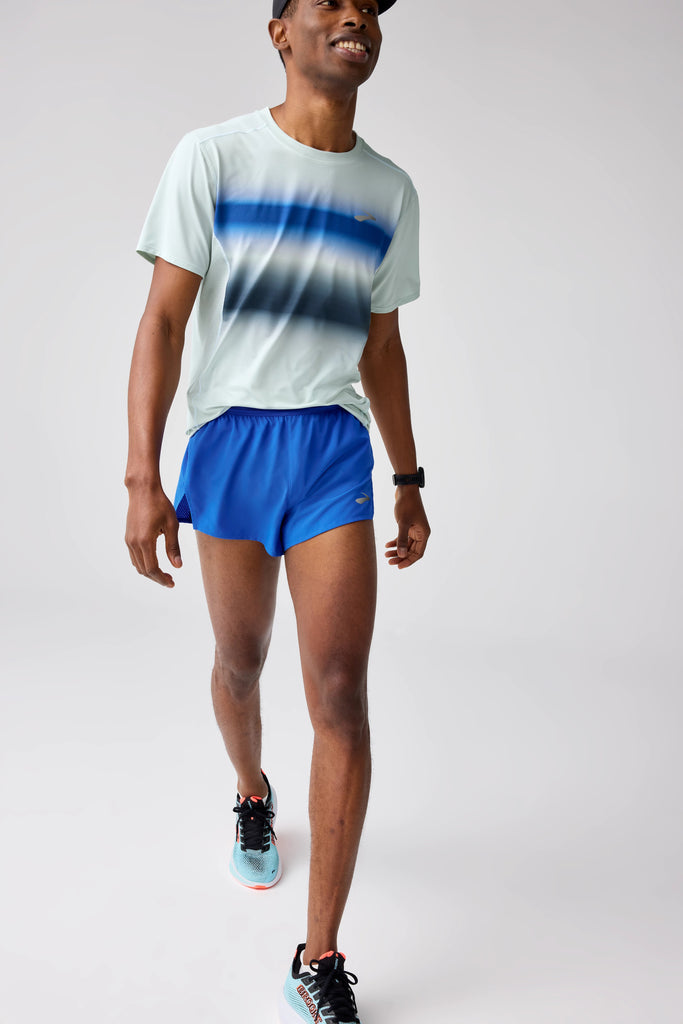 Men's Brooks Breakaway 3" Shorts. Blue. Front view.