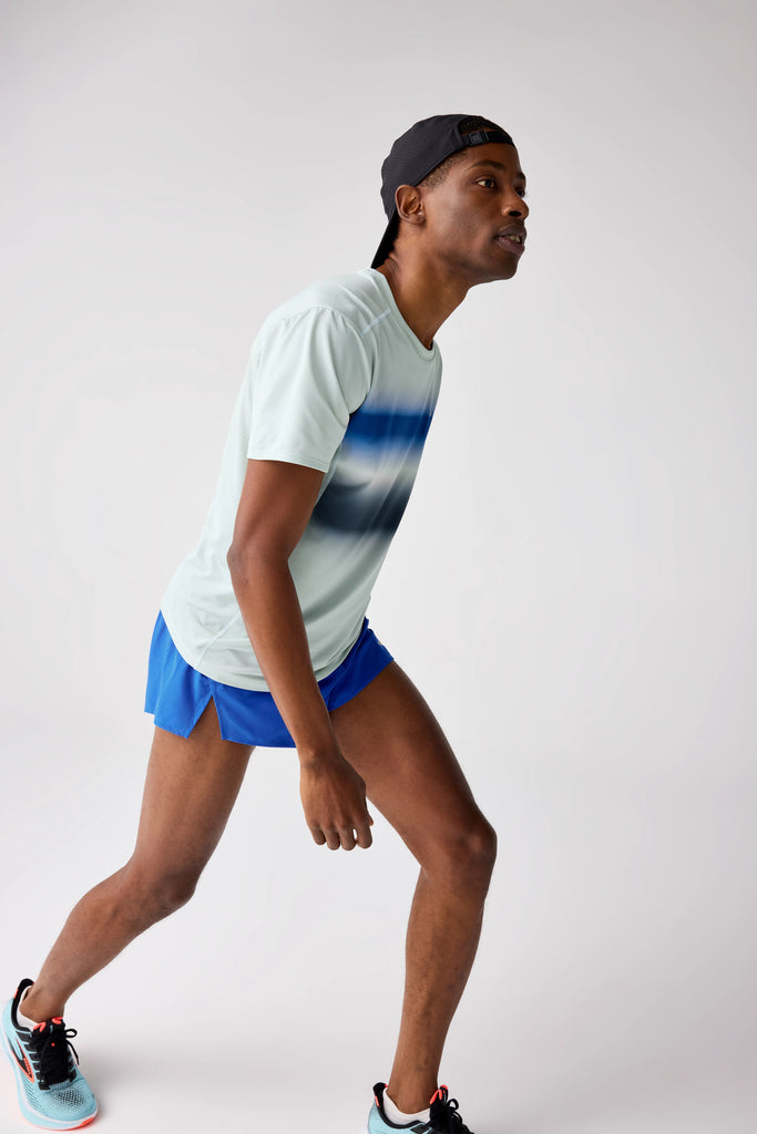 Men's Brooks Breakaway 3" Shorts. Blue. Lateral view.