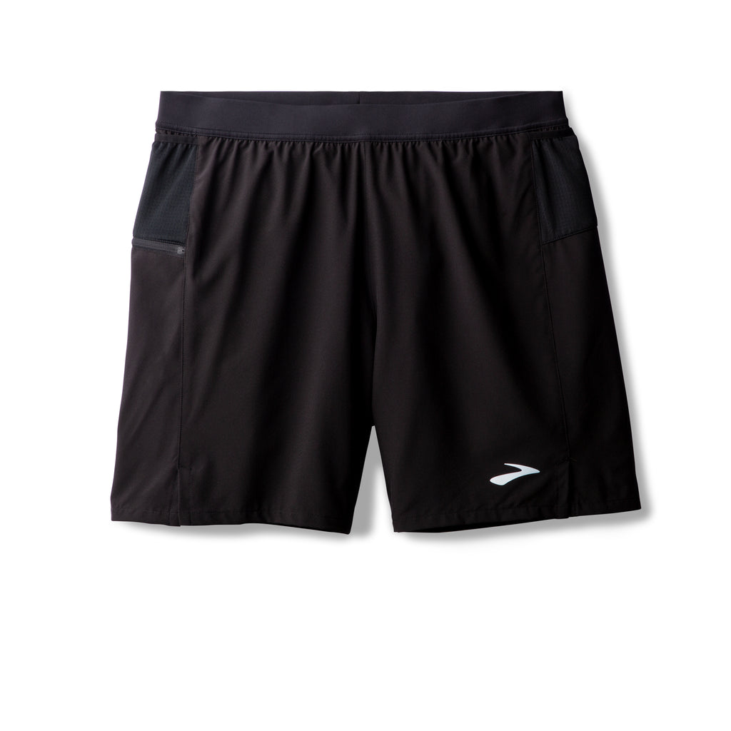 Men's Brooks Journey 7" 2-in-1 Shorts. Black. Front view.