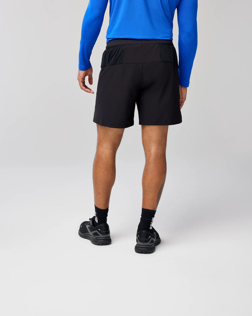 Men's Brooks Journey 7" 2-in-1 Shorts. Black. Rear view.