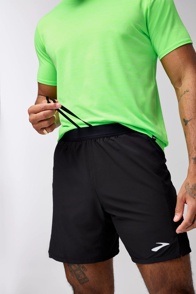 Men's Brooks Journey 7" Shorts. Black. Front view.