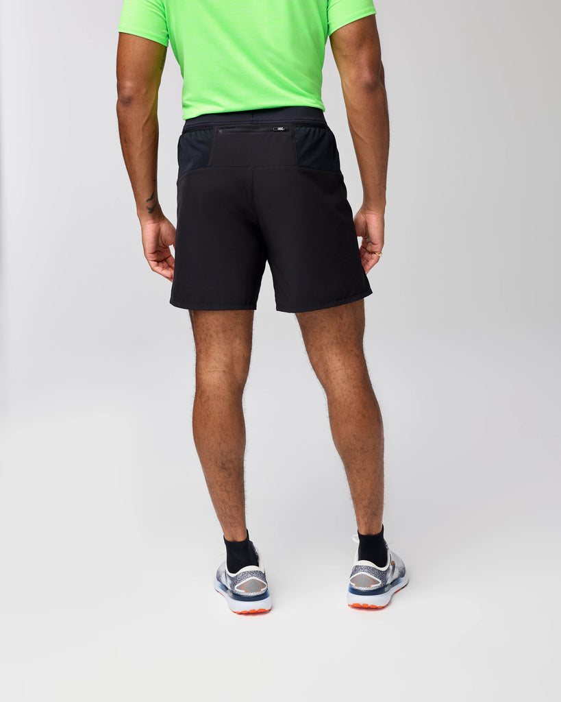 Men's Brooks Journey 7" Shorts. Black. Rear view.