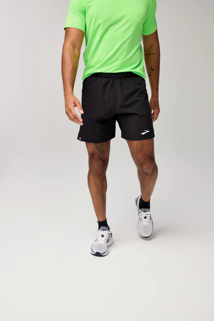 Men's Brooks Journey 7" Shorts. Black. Front view.