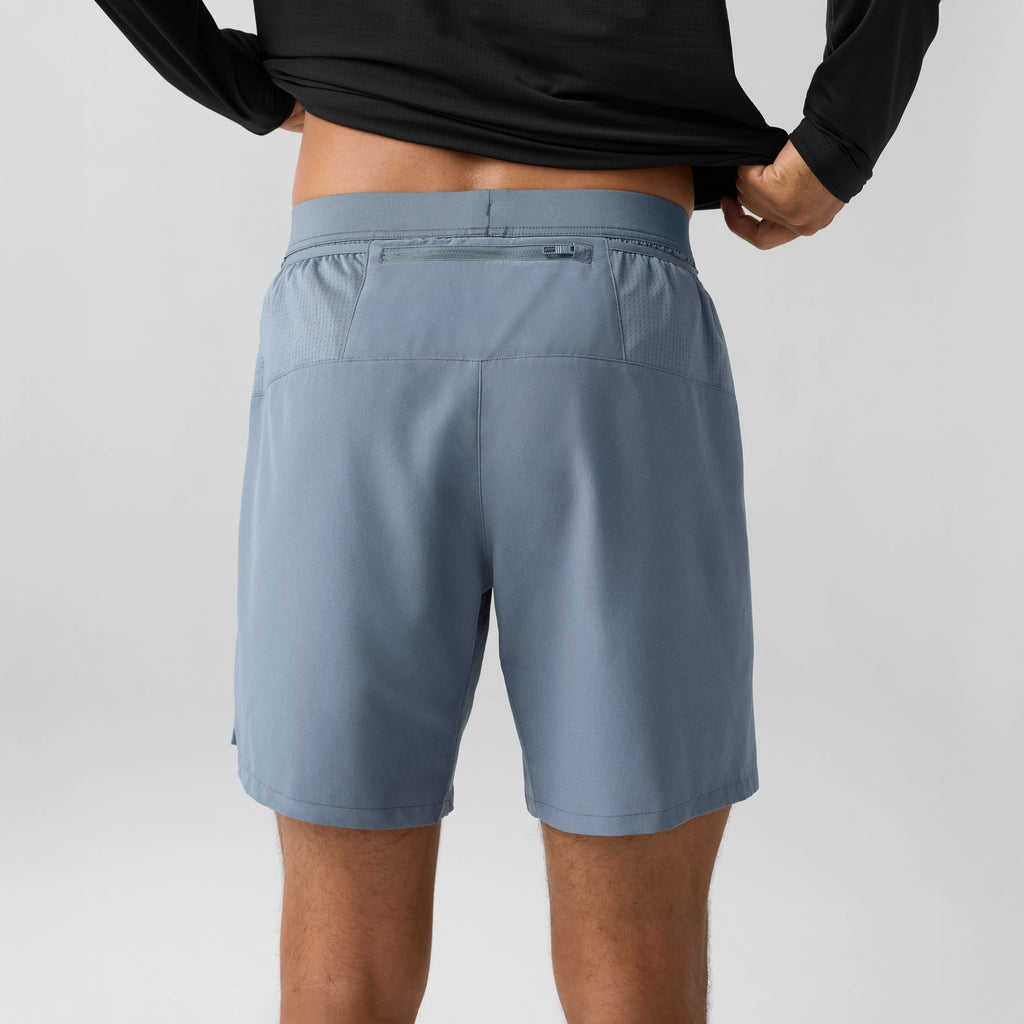 Men's Brooks Journey 7" Shorts. Grey. Rear view.