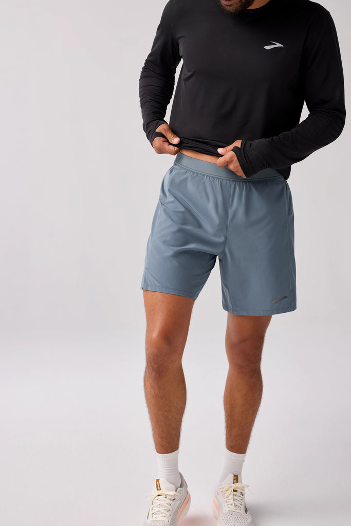 Men's Brooks Journey 7" Shorts. Grey. Front view.