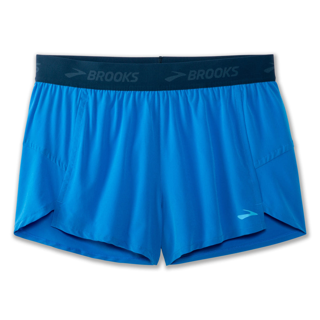 Women's Brooks Chaser 3" Shorts. Blue. Front view.
