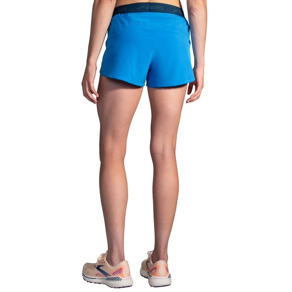 Women's Brooks Chaser 3" Shorts. Blue. Rear view.