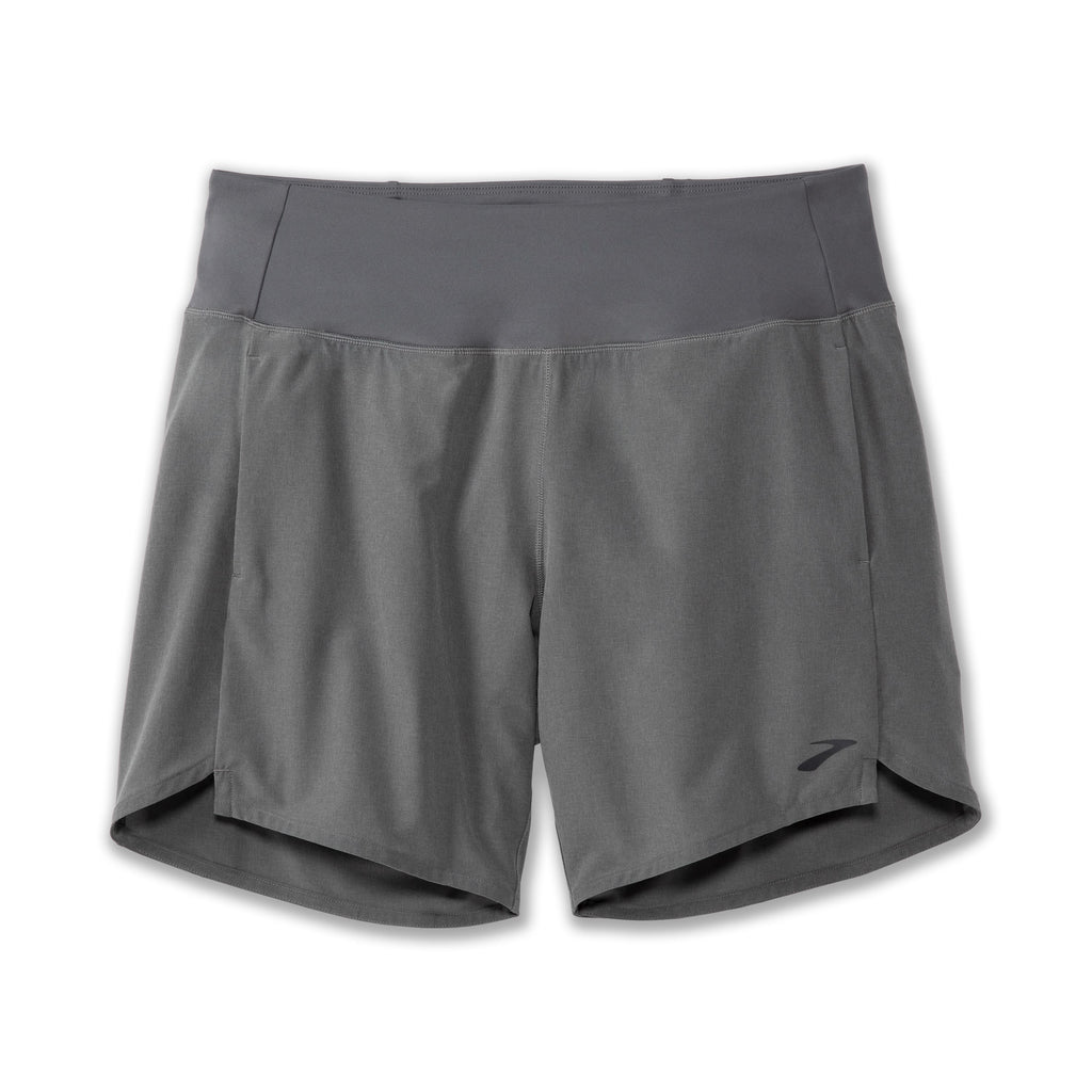 Women's Brooks Chaser 7" Shorts. Grey. Front view.