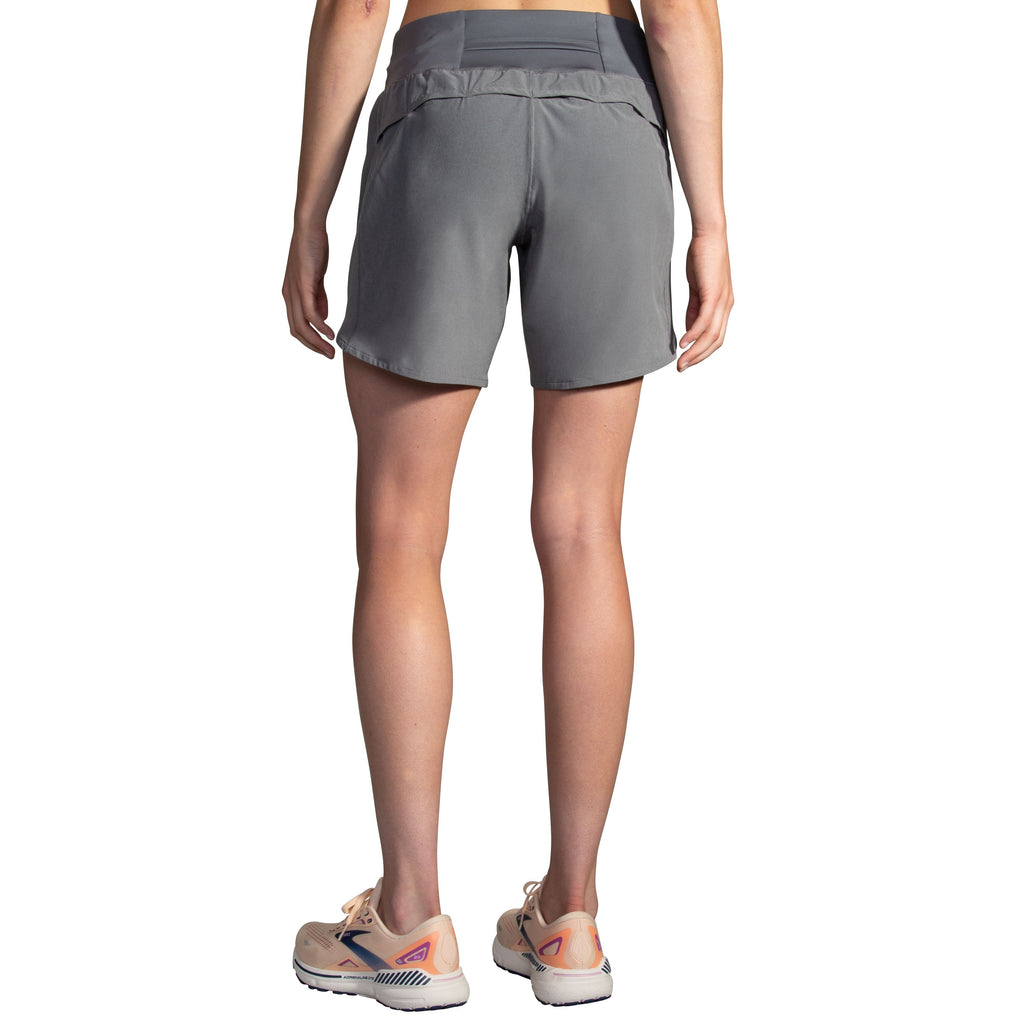 Women's Brooks Chaser 7" Shorts. Grey. Rear view.