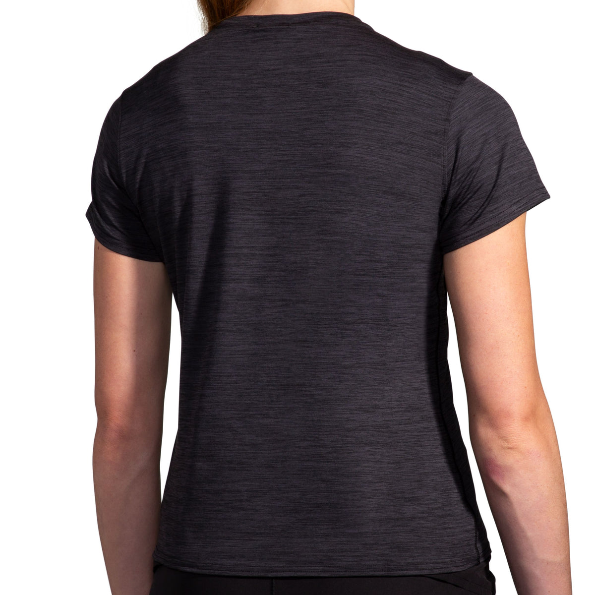 Women's Brooks Luxe Short Sleeve. Black. Rear view.