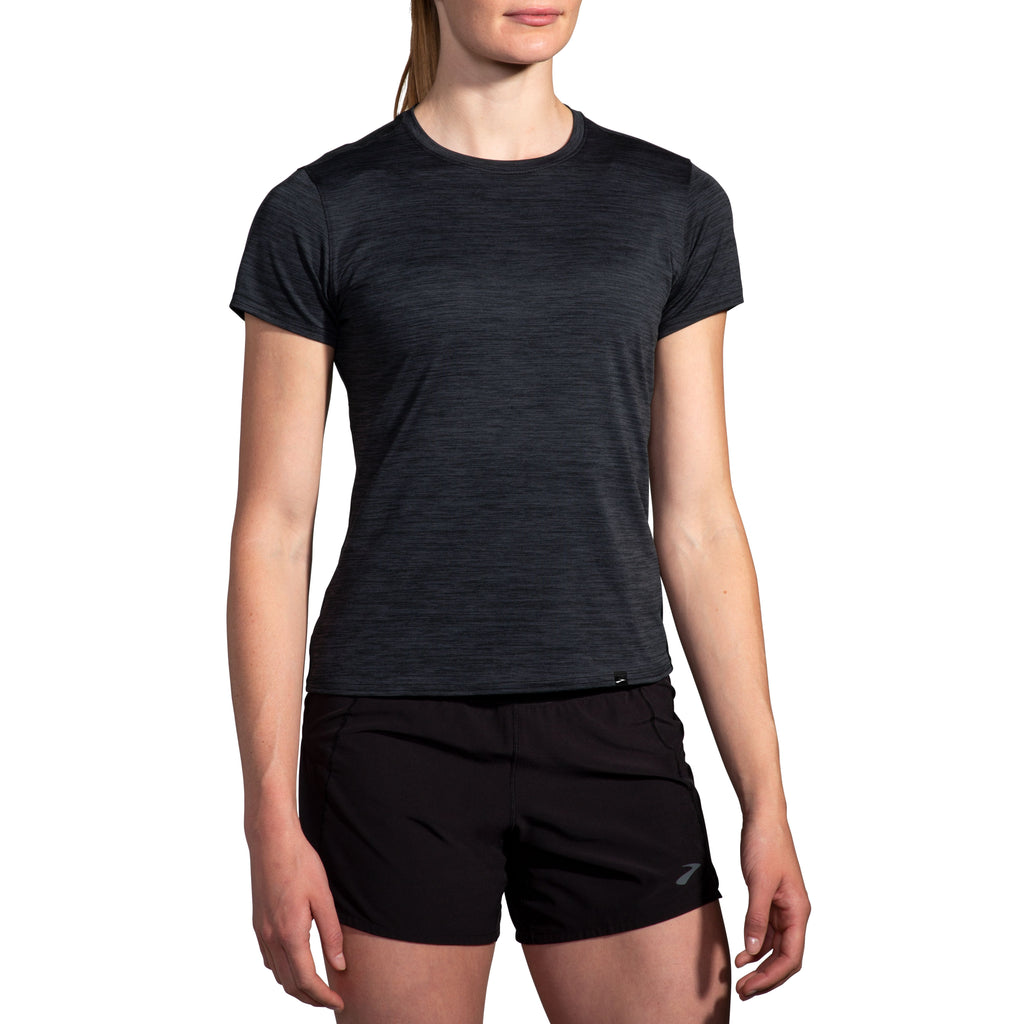 Women's Brooks Luxe Short Sleeve. Black. Front view.
