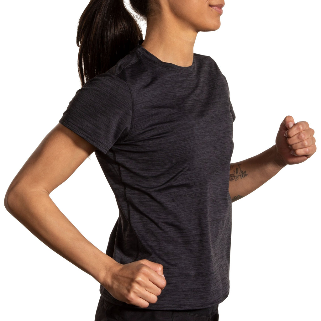 Women's Brooks Luxe Short Sleeve. Black. Lateral view.