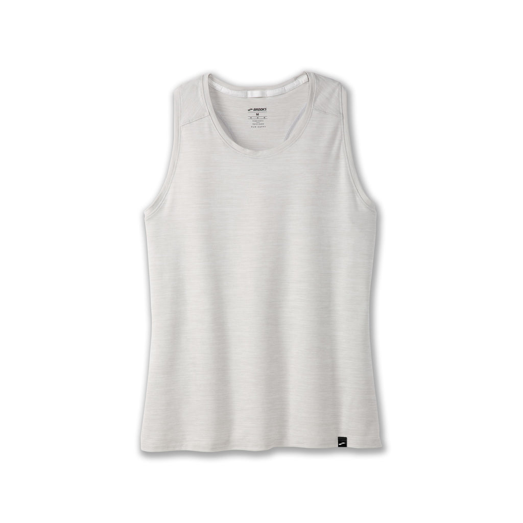 Women's Brooks Luxe Tank. Off White. Front view.