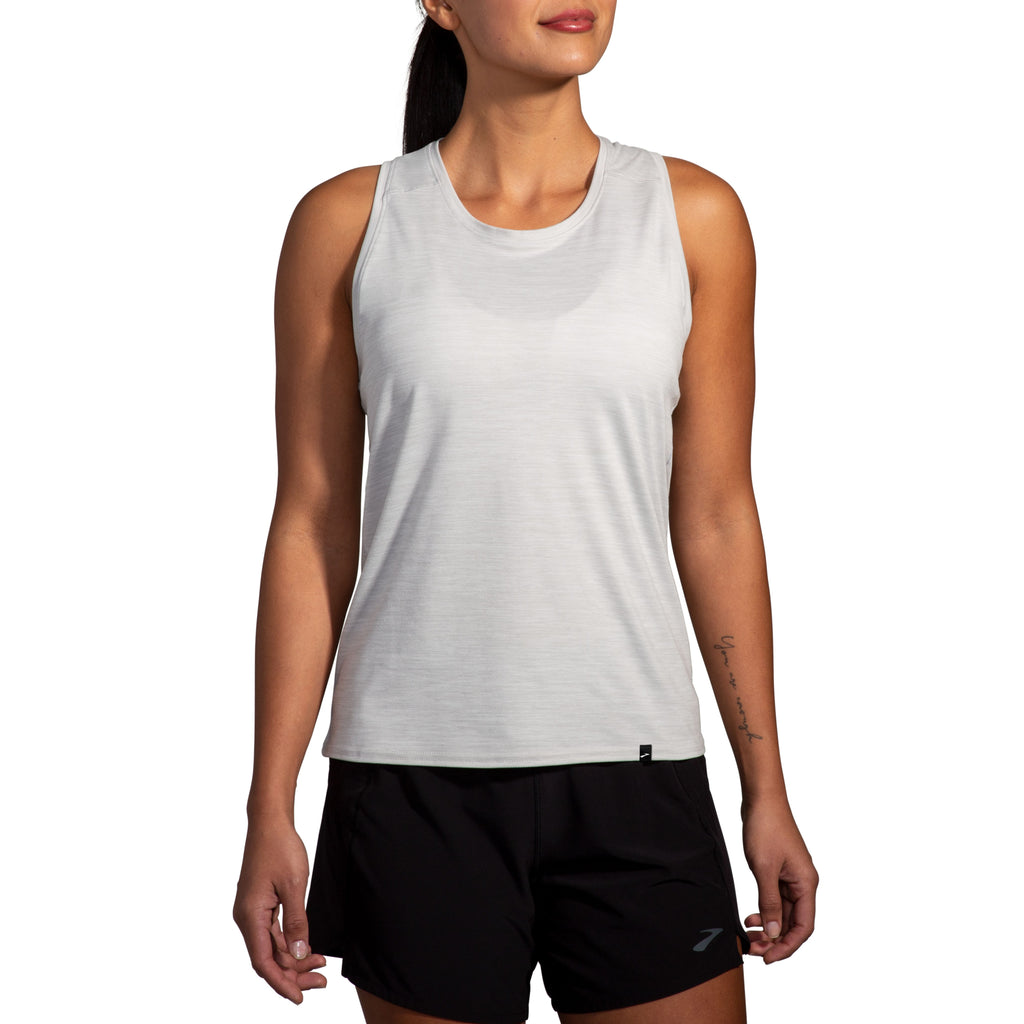 Women's Brooks Luxe Tank. Off White. Front view.