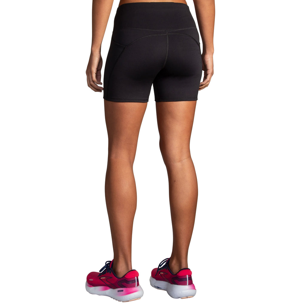 Women's Brooks Spark 5" Short Tights. Black. Rear view.