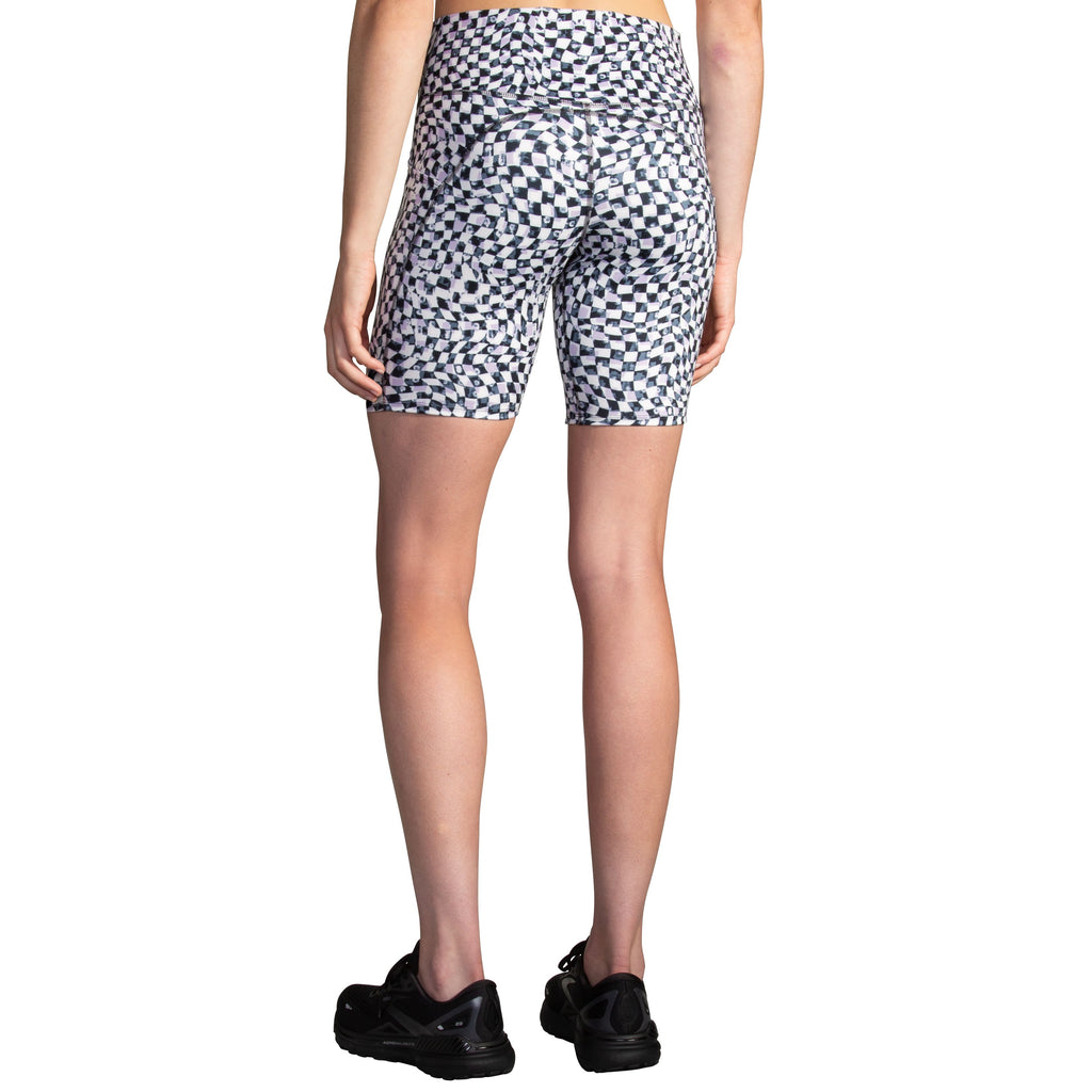 Women's Brooks Spark 8" Short Tights. Checkered. Rear view.