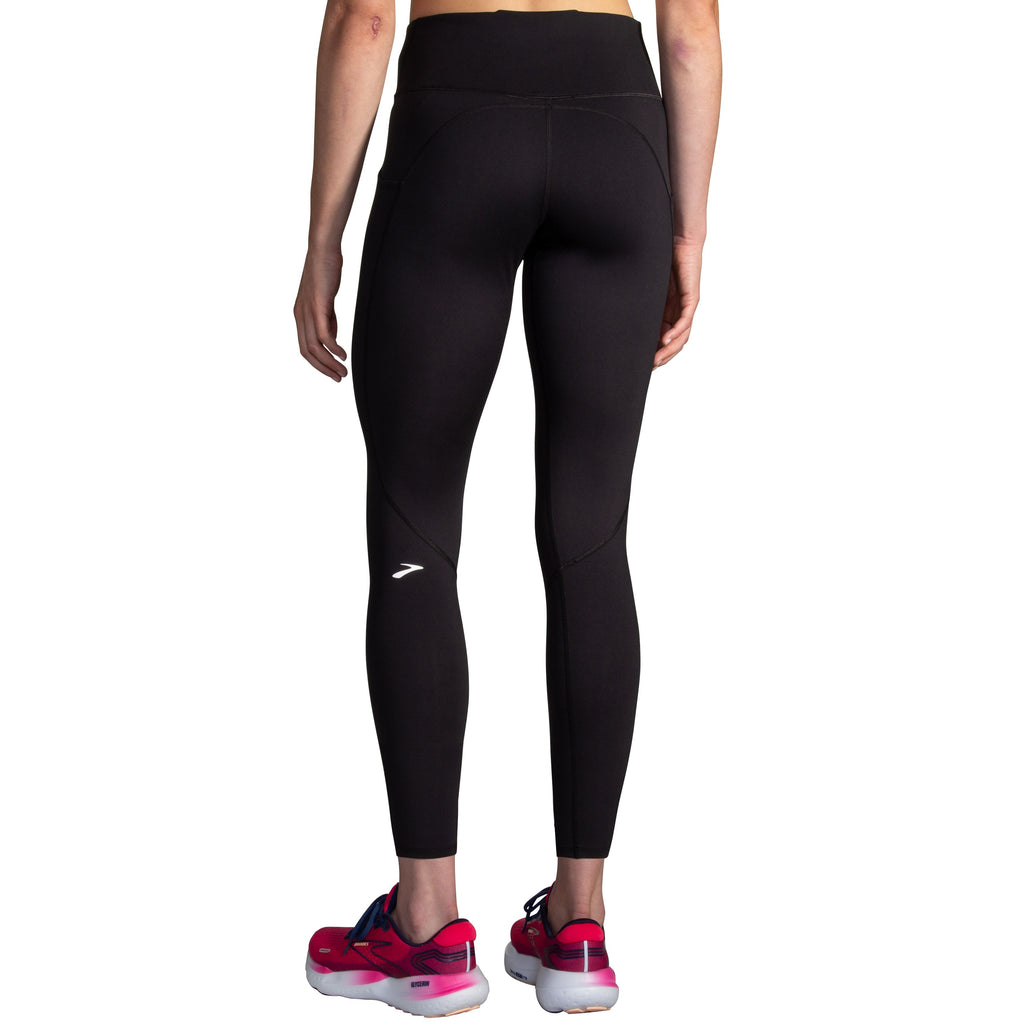Women's Brooks Spark Tights. Black. Rear view.
