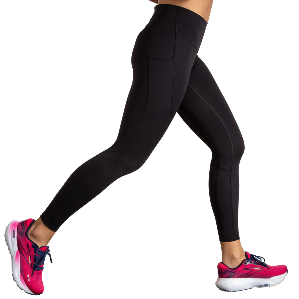 Women's Brooks Spark Tights. Black. Lateral view.