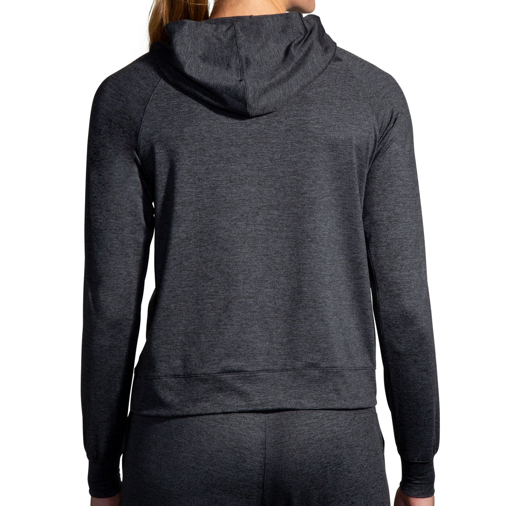 Women's Brooks Luxe Hoodie. Black. Rear view.