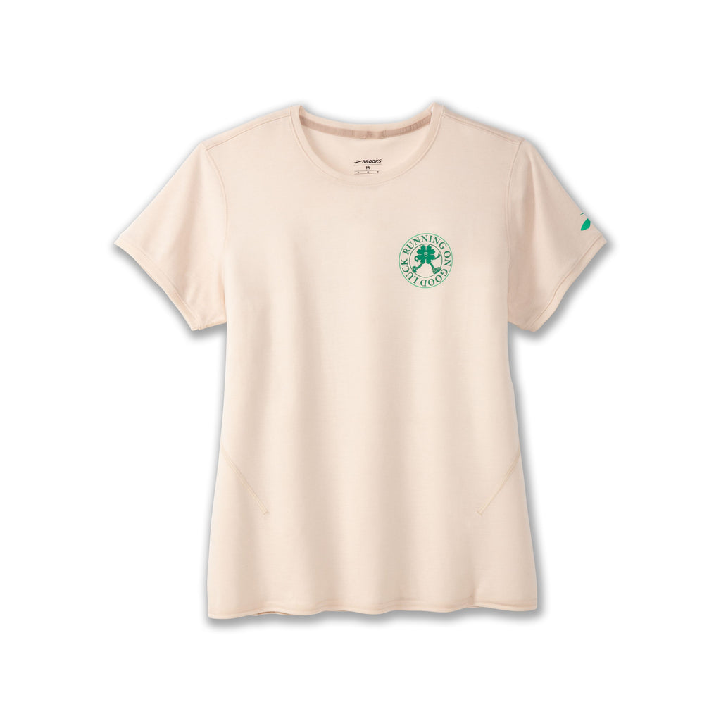 Women's Brooks Distance Short Sleeve 3.0. Natural. Front view.