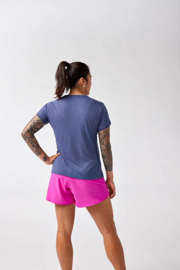 Women's Brooks Distance Short Sleeve 3.0. Blue/Grey.