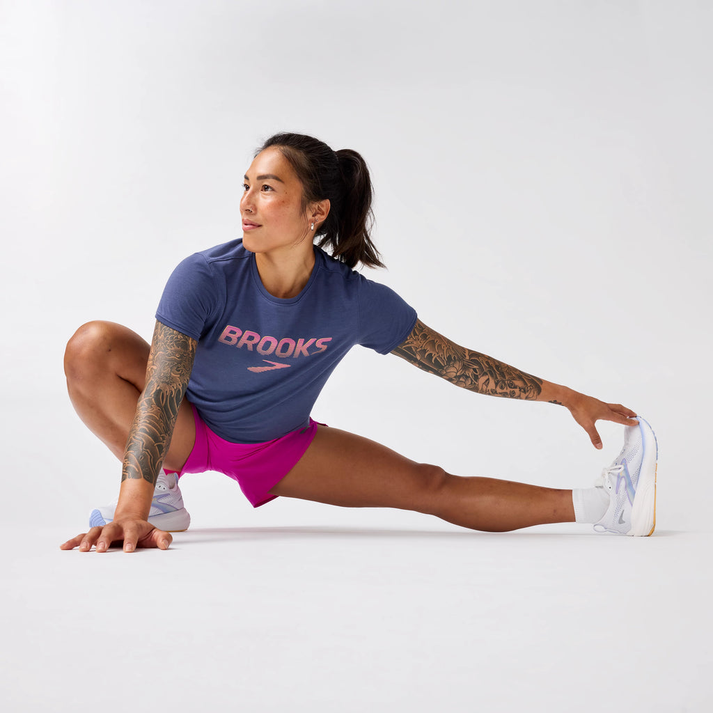 Women's Brooks Distance Short Sleeve 3.0. Blue/Grey.