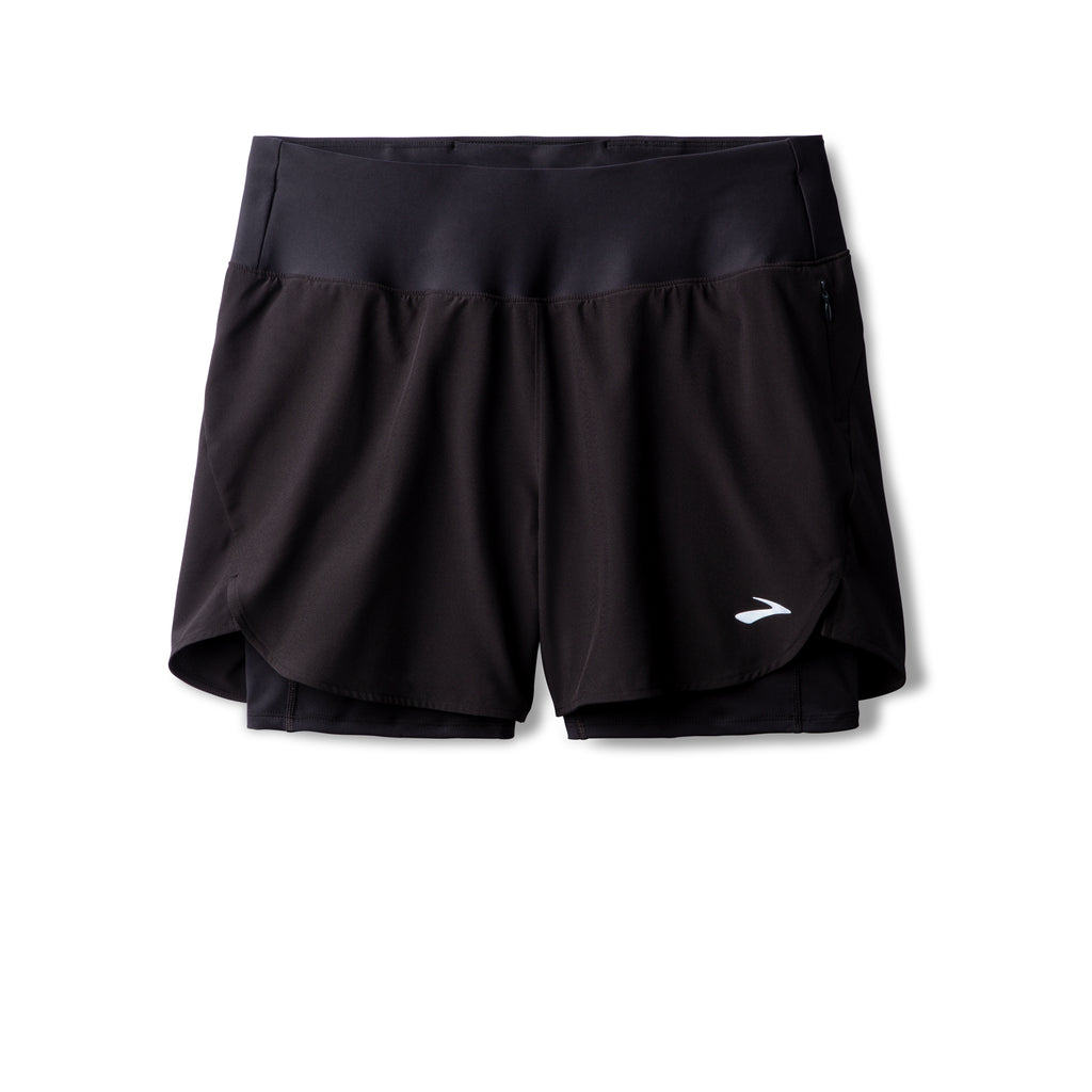 Women's Brooks Chaser 5" 2-in-1 Shorts. Black. Front view.