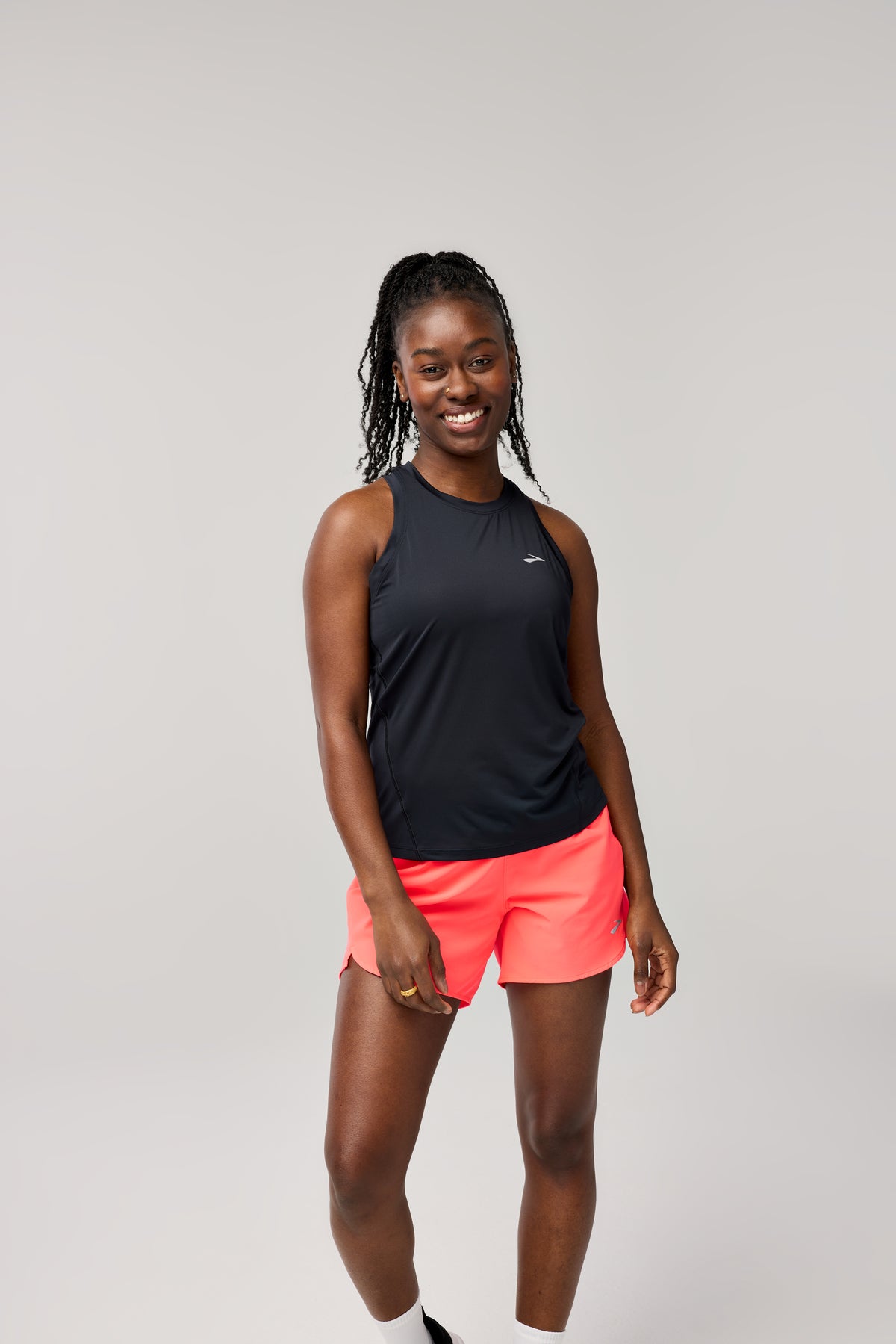 Women's Brooks Sprint Tank. Black. Front view.