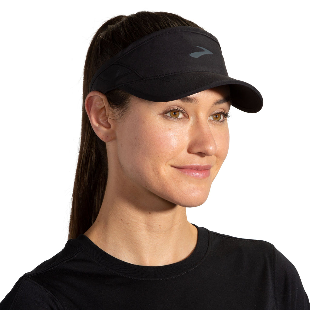 Unisex Brooks Chase Visor. Black. Front view.