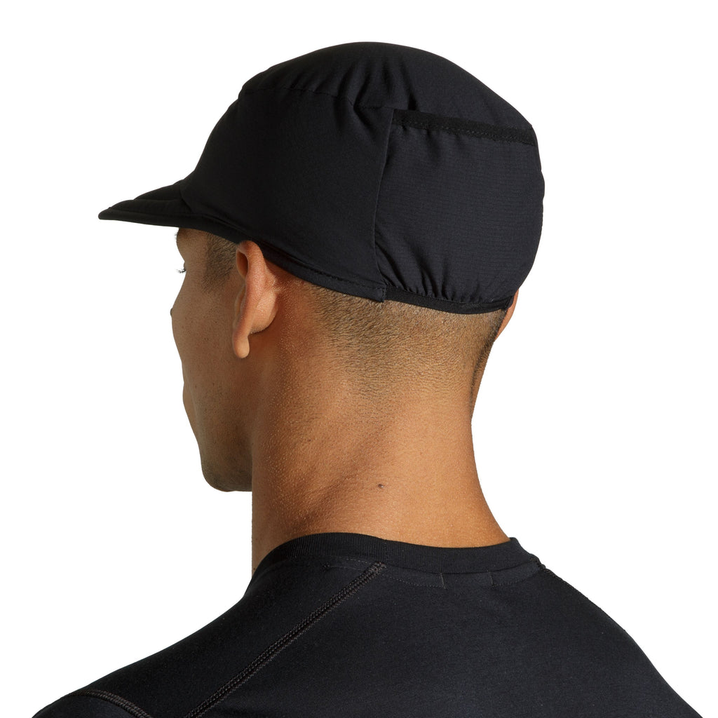 Brooks unisex Packable Hat. Black. Rear view.