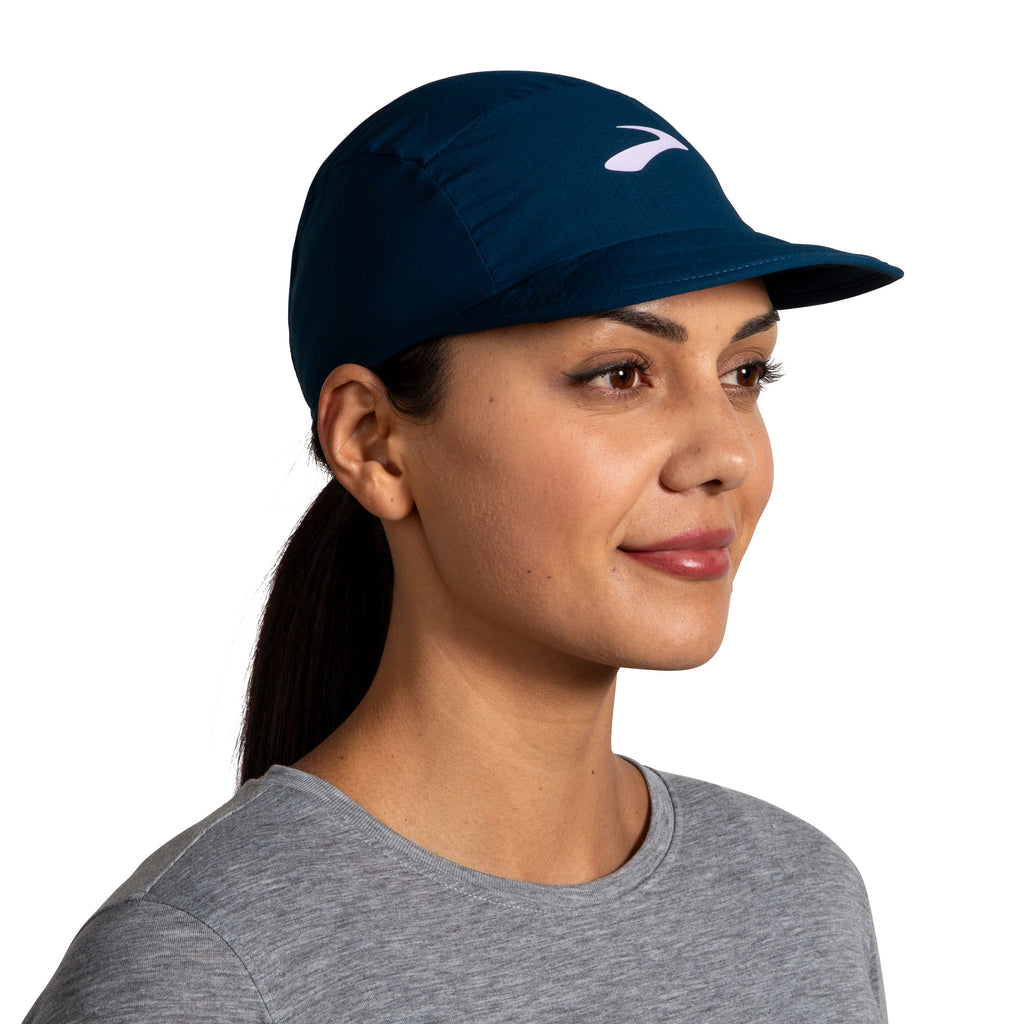 Brooks Unisex Packable Hat. Dark Blue. Front view.