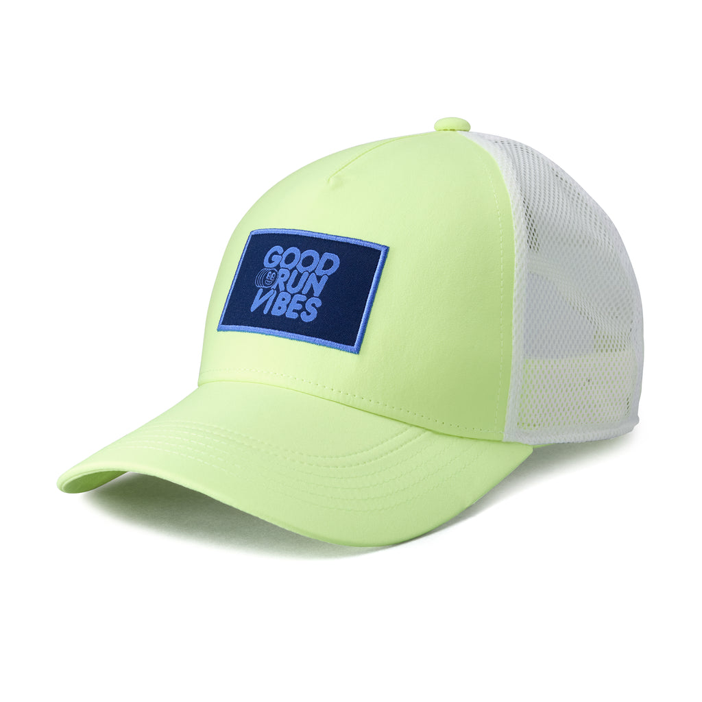 Brooks Surge Trucker Hat. Yellow/White. Front view.