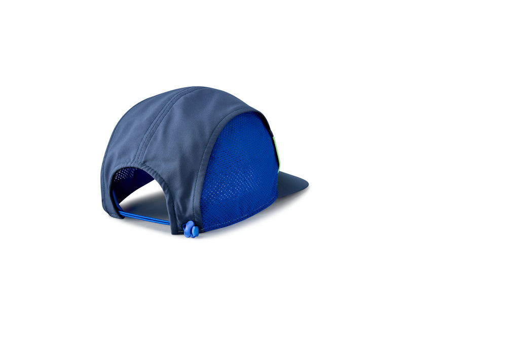 Brooks Propel Mesh Hat. Blue/Green. Rear view.