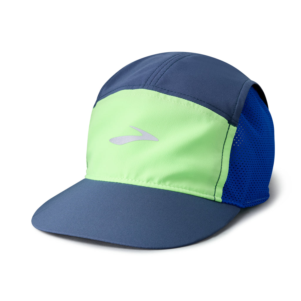 Brooks Propel Mesh Hat. Blue/Green. Front view.