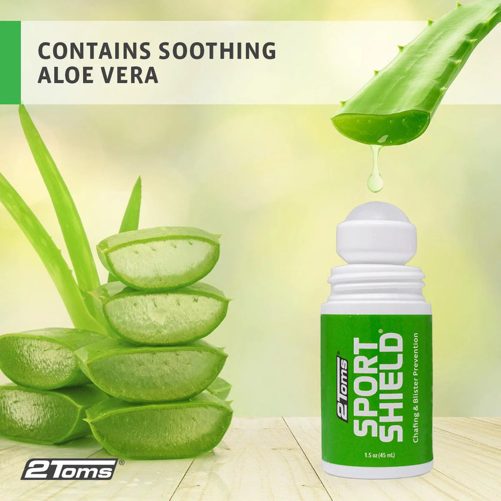 Text saying "contains soothing aloe vera".