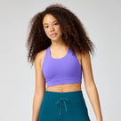 Women's Brooks Luxe Pocket Sports Bra in Violet, front view