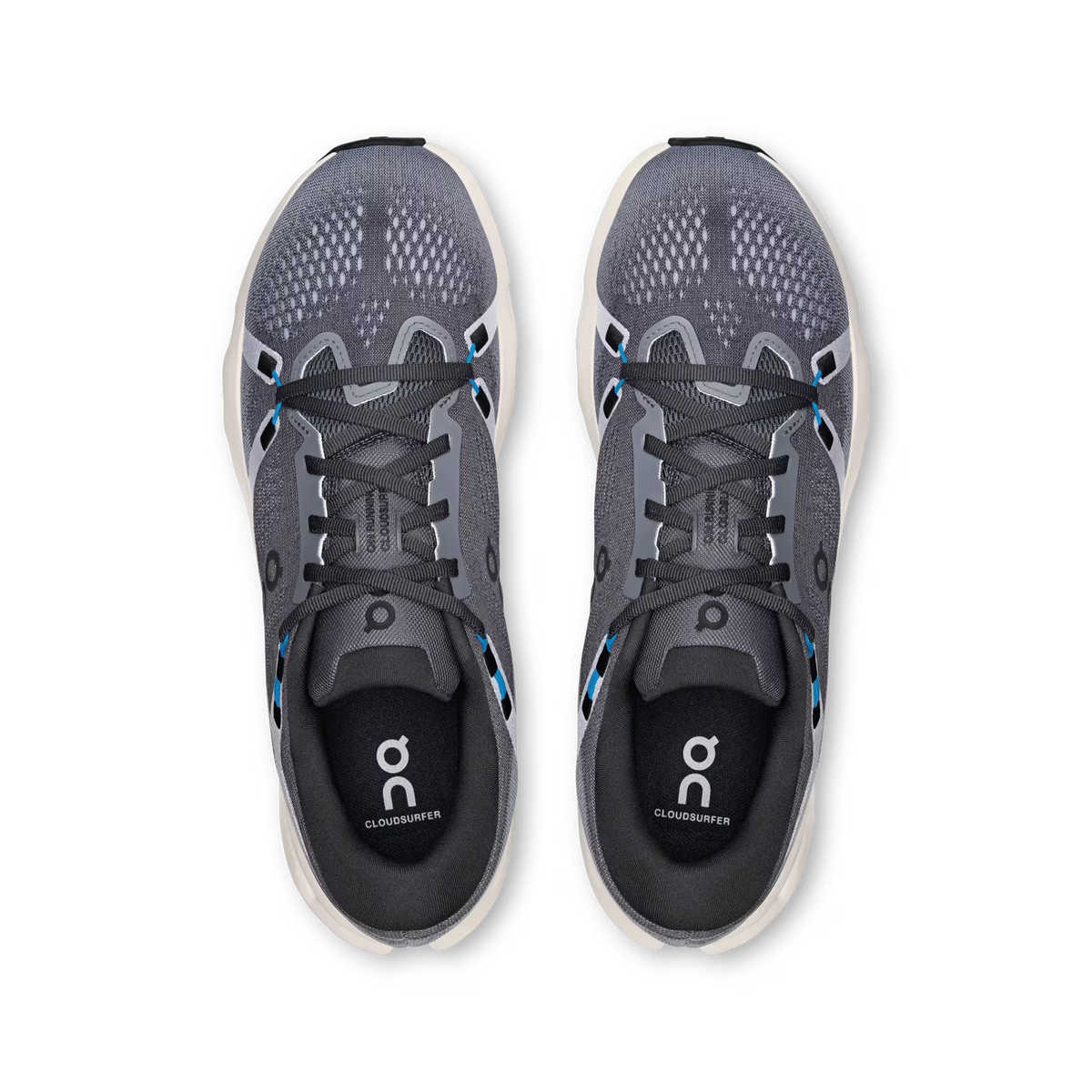 Men's On Cloudsurfer 2. Grey upper. White midsole. Top view.