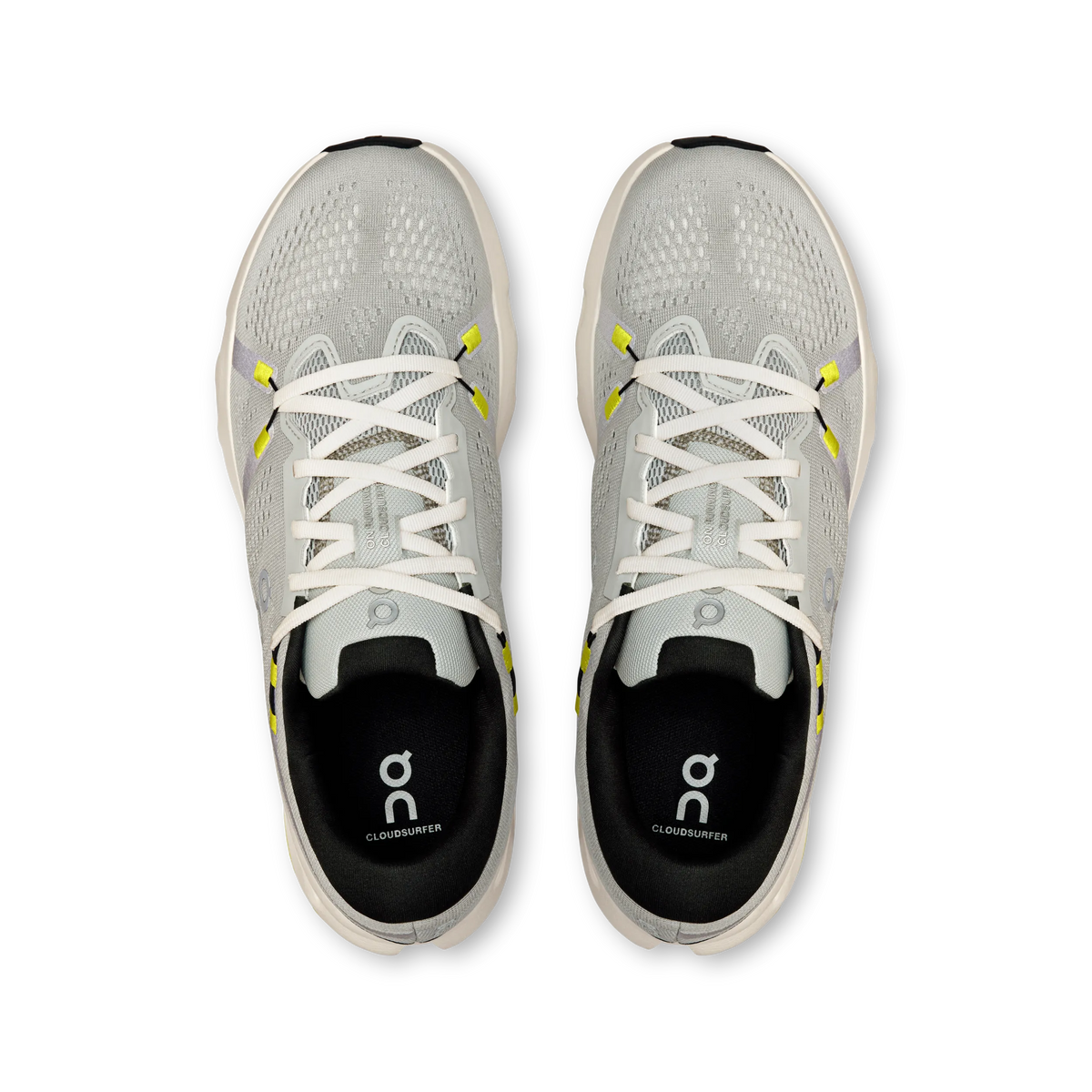Men's On Cloudsurfer 2. Light Grey upper. White midsole. Top view.