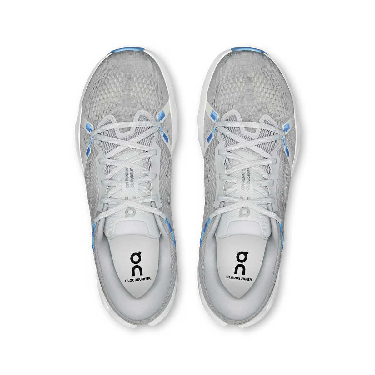 Men's On Cloudsurfer 2. Light Grey upper. White midsole. Top view.