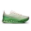 Men's On Running Cloudsurfer Max. White/Green upper. Green midsole. Lateral view.