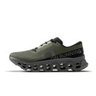 Men's On Running. Cloudmonster 3. Dark Green upper. Dark Grey midsole. Medial view.